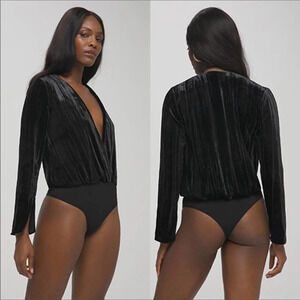 Good American Velvet Wrap Long Sleeve Bodysuit Top